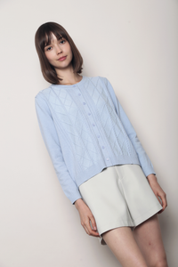Pointelle Cable Knit Cardigan Powder Blue
