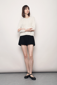 Pointelle Cable Knit Cardigan Cream