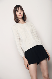 Pointelle Cable Knit Cardigan Cream