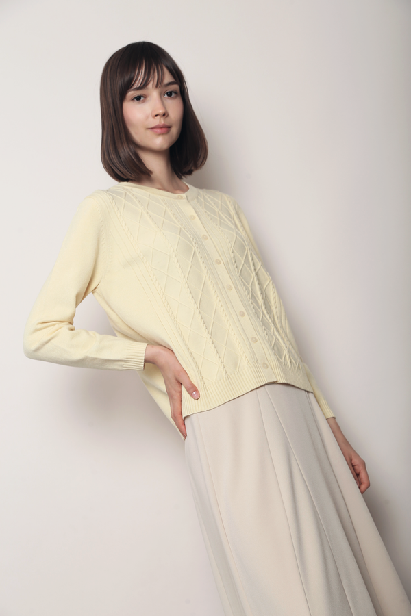 Pointelle Cable Knit Cardigan Butter Yellow