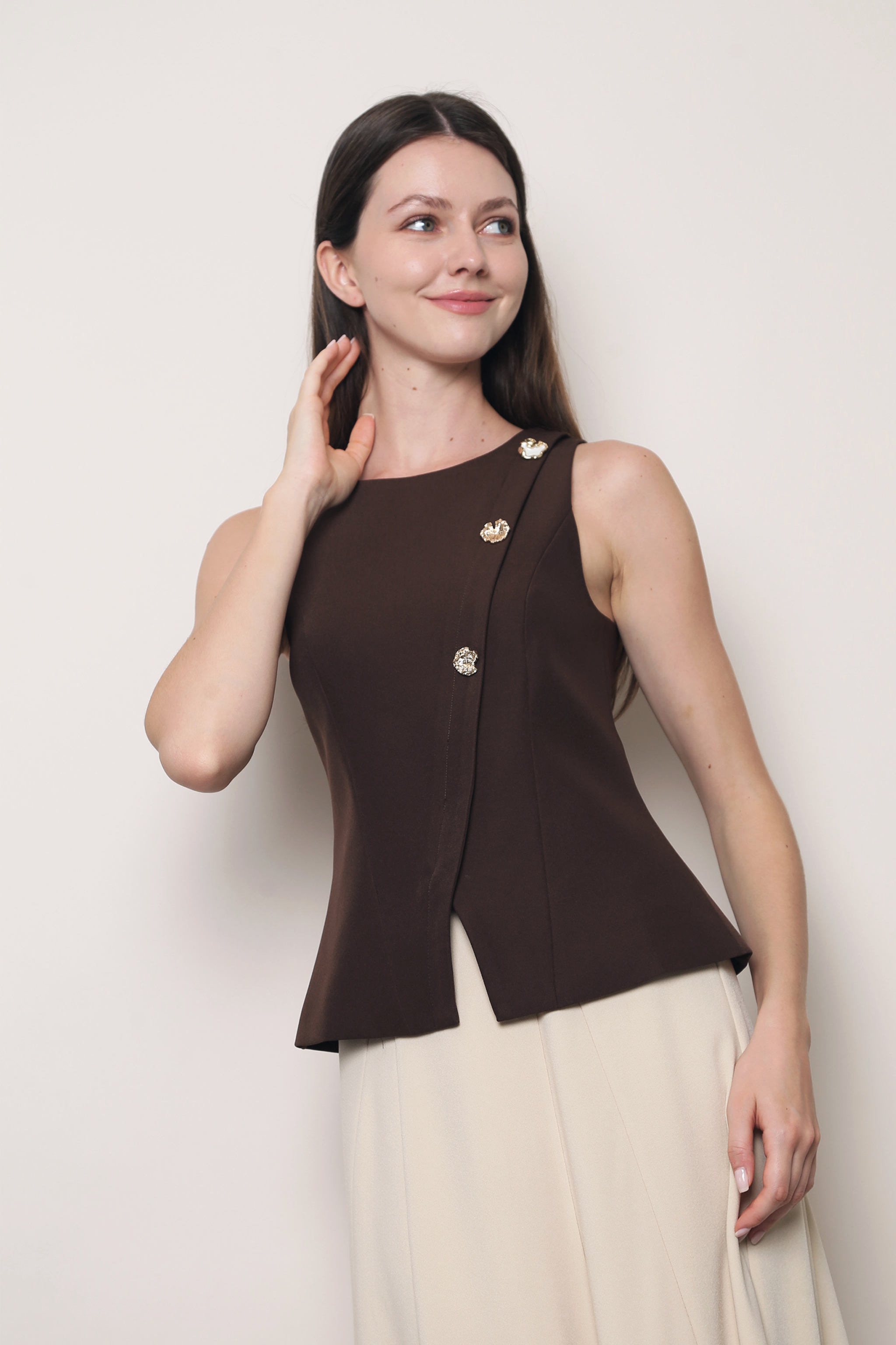 Polished Shell Vest Top Brown