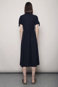 Prairie Rose Tie Sleeves Dress Navy