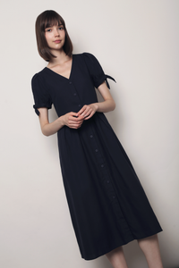 Prairie Rose Tie Sleeves Dress Navy