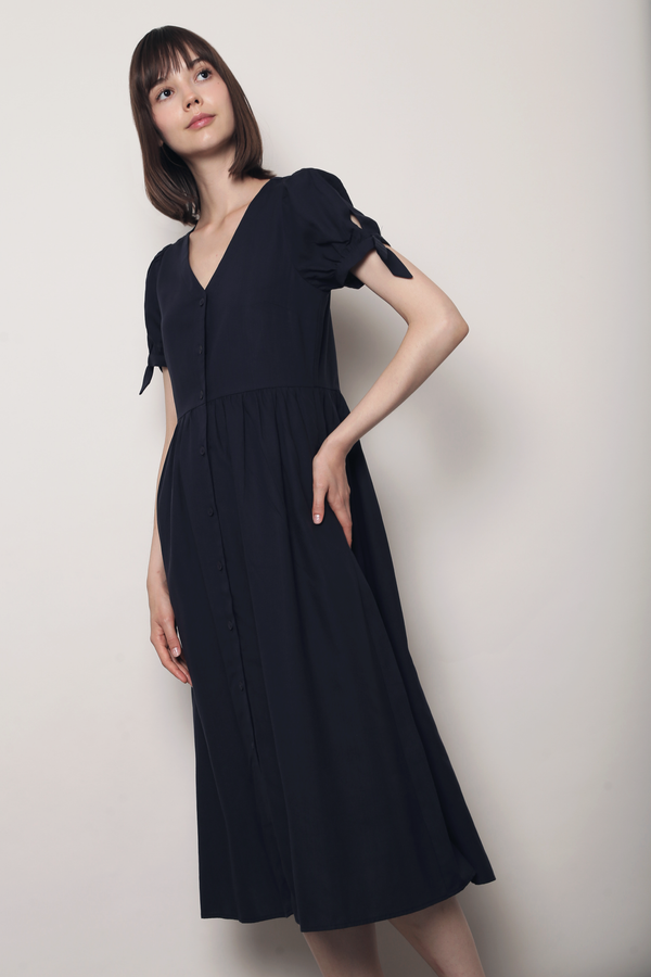 Prairie Rose Tie Sleeves Dress Navy
