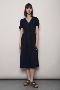 Prairie Rose Tie Sleeves Dress Navy