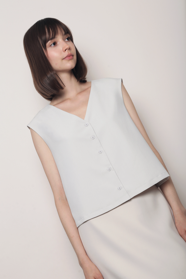 Prima Button Down Vest Top Ivory