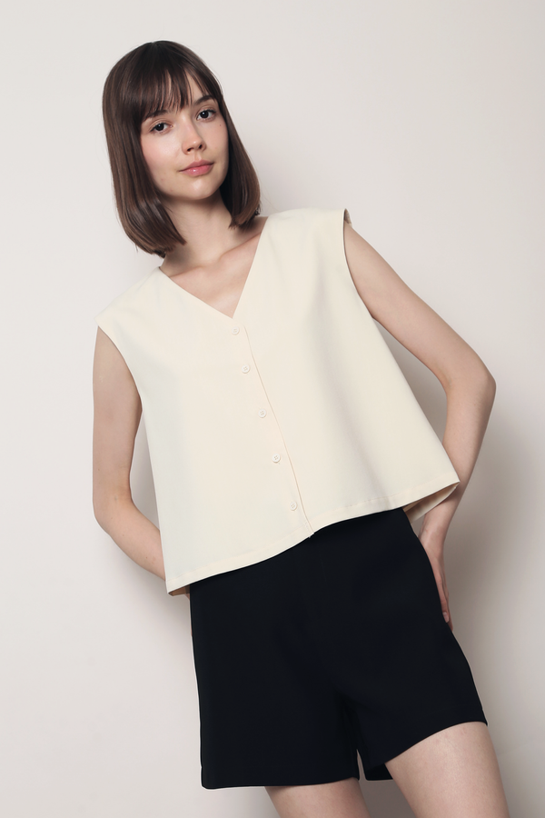 Prima Button Down Vest Top Buttercream
