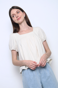 Puff Flair Linen Blouse Ivory