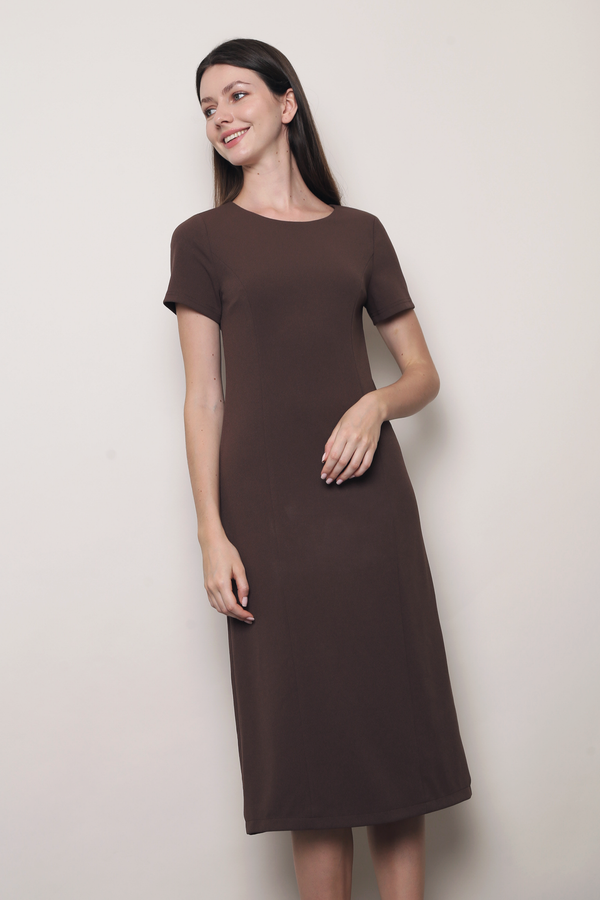 Sable Shift Midi Dress Brown