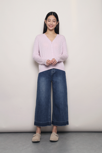 September Light Cable Knit Cardigan Powder Pink (Backorder)