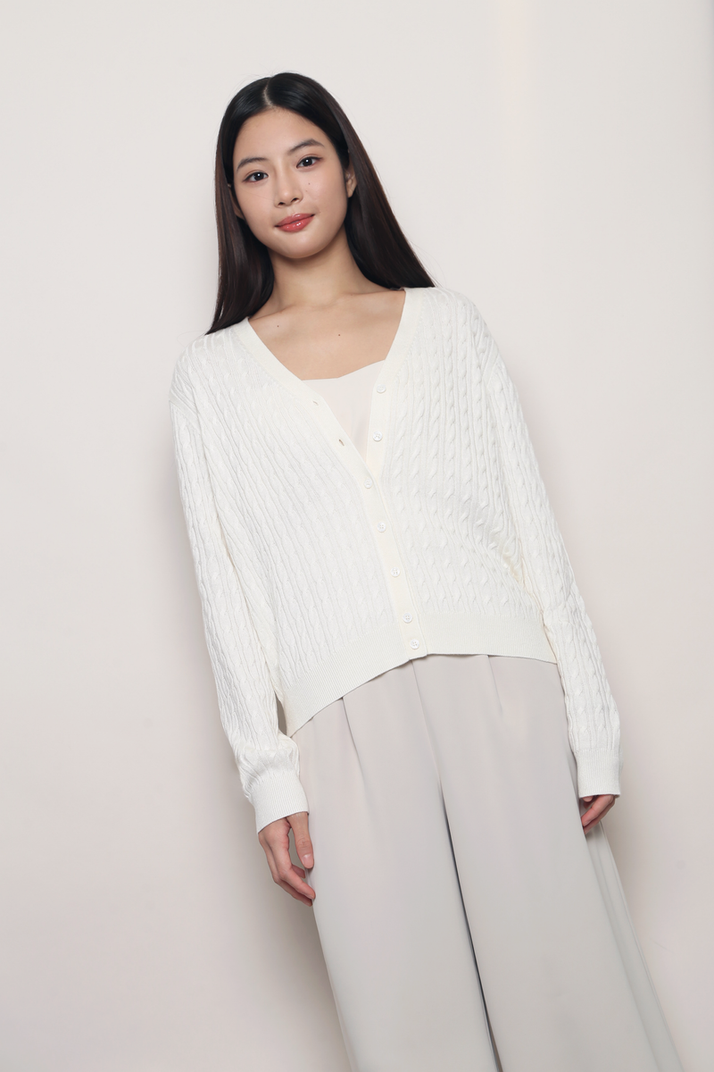 September Light Cable Knit Cardigan White (Backorder)
