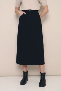 Shelby Black Denim Midi Skirt