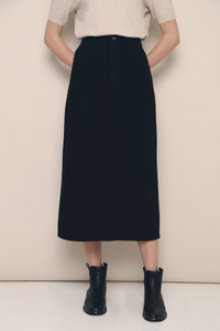 Shelby Black Denim Midi Skirt