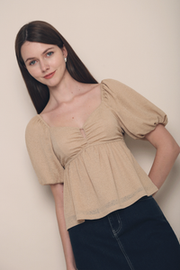 Shenn Keyhole Babydoll Top Sand