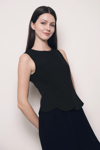 Sicily Scallop Trim Vest Top Black (Restock)