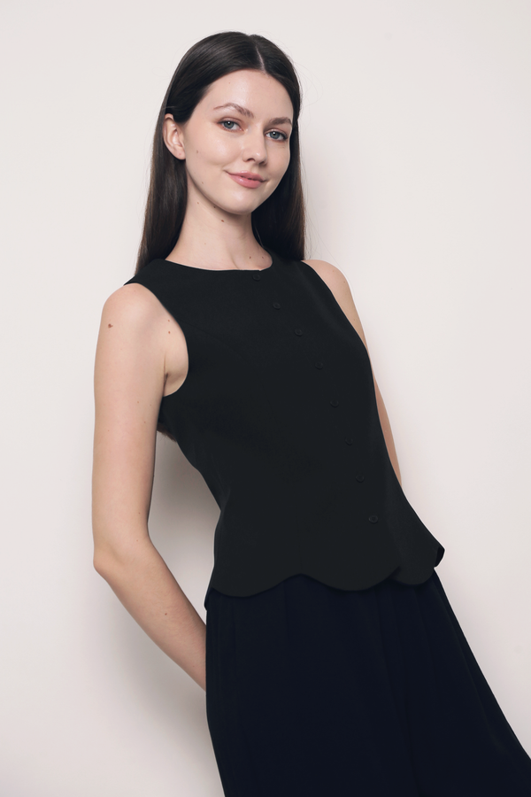 Sicily Scallop Trim Vest Top Black (Backorder)