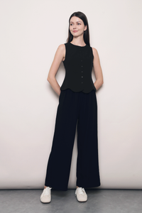 Sicily Scallop Trim Vest Top Black (Restock)