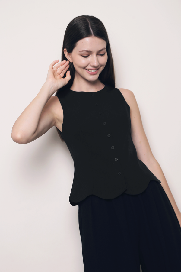 Sicily Scallop Trim Vest Top Black (Backorder)