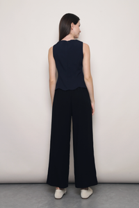 Sicily Scallop Trim Vest Top Navy (Backorder)