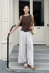Sicily Scallop Trim Vest Top Brown