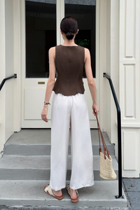 Sicily Scallop Trim Vest Top Brown