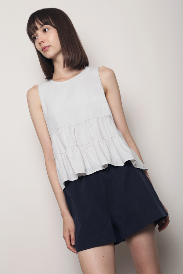 Slow Living Tiered Babydoll Top Ash Grey