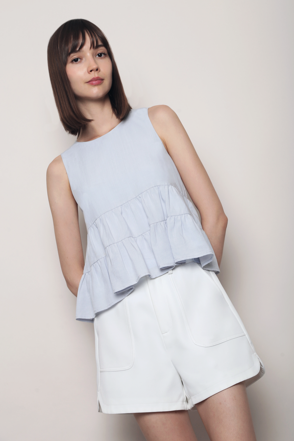 Slow Living Tiered Babydoll Top Powder Blue
