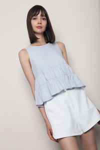 Slow Living Tiered Babydoll Top Powder Blue