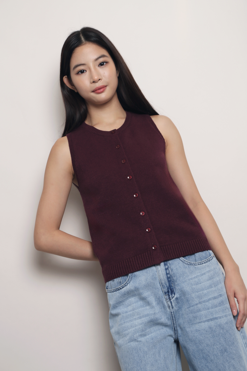 Smartie Knit Vest Top Maroon