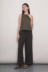 Soft Focus Sleeveless Linen Top Brown