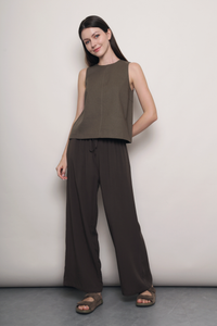 Soft Focus Sleeveless Linen Top Brown