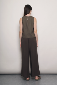 Soft Focus Sleeveless Linen Top Brown