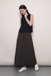 Soft Focus Sleeveless Linen Top Navy