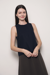 Soft Focus Sleeveless Linen Top Navy