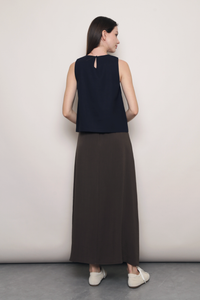 Soft Focus Sleeveless Linen Top Navy