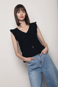 Soft Spoken Ruche Top Black