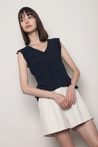 Soft Spoken Ruche Top Navy