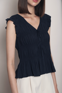 Soft Spoken Ruche Top Navy