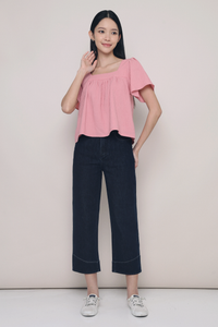 Stevie Square Neck Flutter Top Blush Pink