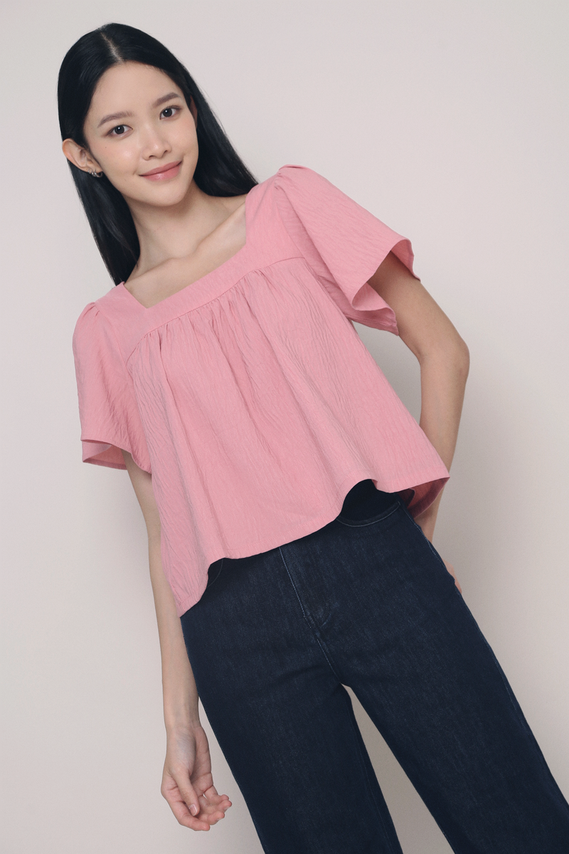 Stevie Square Neck Flutter Top Blush Pink