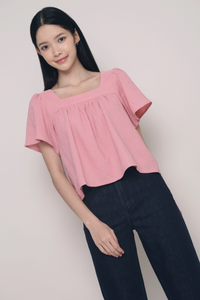 Stevie Square Neck Flutter Top Blush Pink