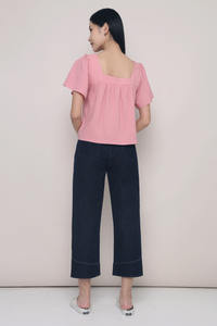 Stevie Square Neck Flutter Top Blush Pink