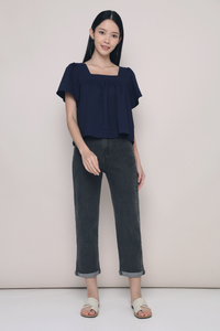 Stevie Square Neck Flutter Top Navy