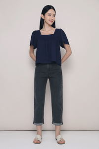 Stevie Square Neck Flutter Top Navy