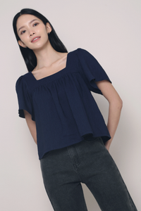 Stevie Square Neck Flutter Top Navy