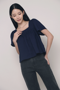 Stevie Square Neck Flutter Top Navy