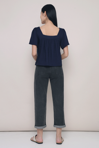 Stevie Square Neck Flutter Top Navy