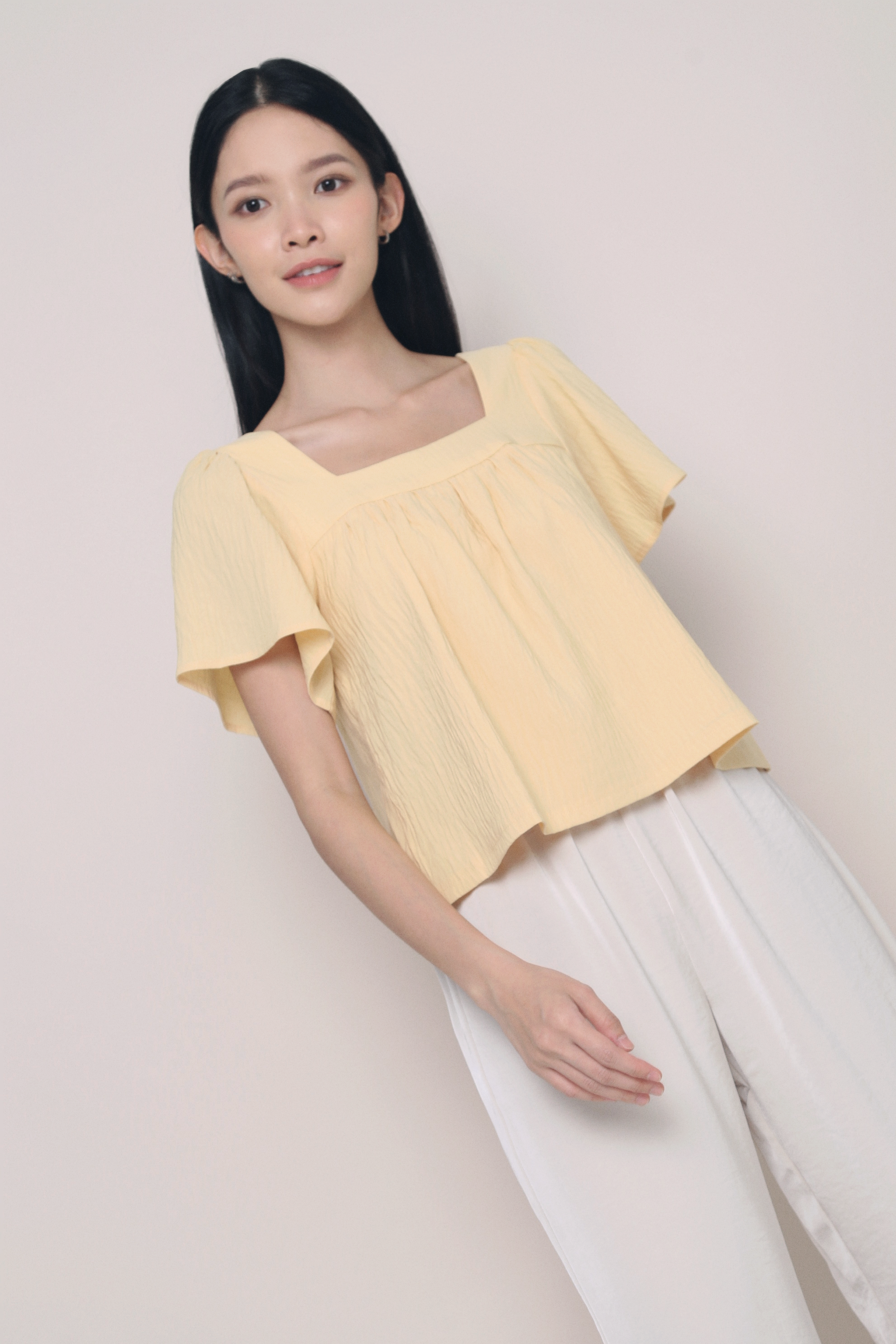 Stevie Square Neck Flutter Top Sunshine