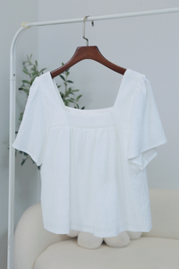 Stevie Square Neck Flutter Top White