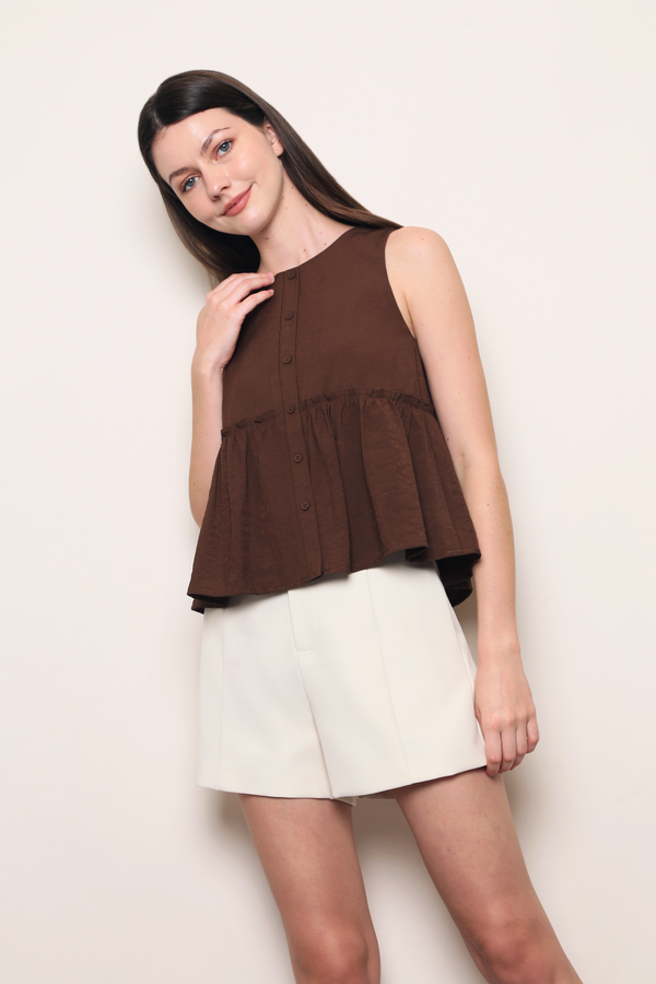 Sweet Reverie Babydoll Top Brown
